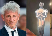 Sean Penn recibe en Ucrania un Óscar simbólico hecho con un vagón de tren dañado por Rusia