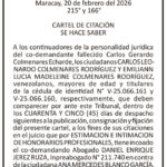 CARTEL DE CITACIÓN CARLOS LEONARDO COLMENARES Y EMILIANN COLMENARES