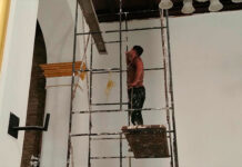 Avanzan trabajos de rehabilitación de la iglesia parroquial de Santa Cruz