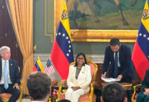 Presidenta encargada firma convenios con compañías petroleras de EEUU e Italia
